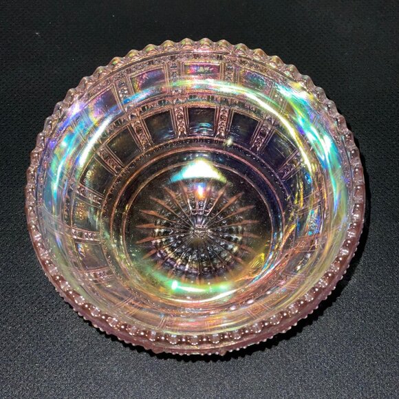 VTG Lenox Imperial Glass Pink Iridescent Carnival Beaded Bowl Sawtooth Rim 5.25" - Picture 8 of 9